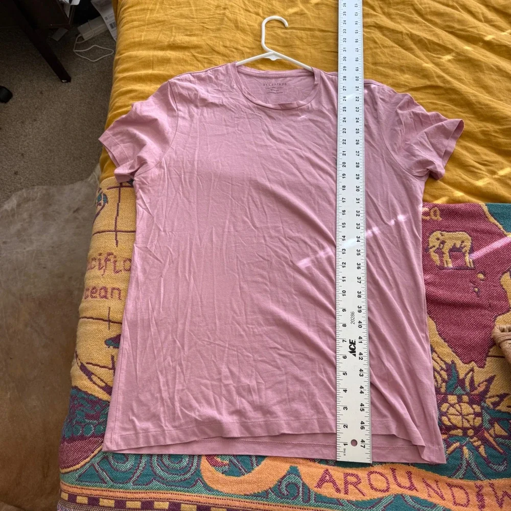 AllSaints Tonic Crew T-Shirt Mens Large Slim Fit Rose Pink Organic Cotton Logo